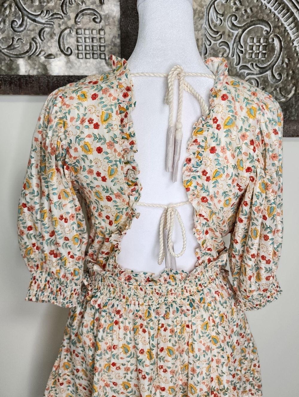 Cleobella Dallas Floral Tie-Back Mini Dress Medium Organic Cotton Cottagecore - Picture 13 of 16